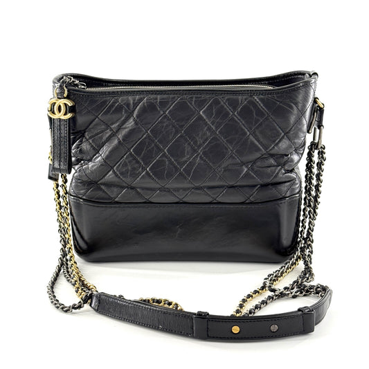 Chanel - Gabrielle Medium Hobo - Aged calfskin and smooth calfskin leather - Black - (medium)