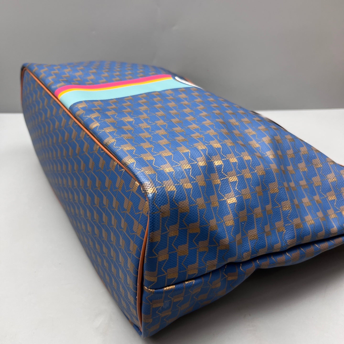 Moynat - Multicolor Printed Tote Bag - Coated canvas with leather trim - Blue, Gold, Multicolour (stripe) - (Medium)