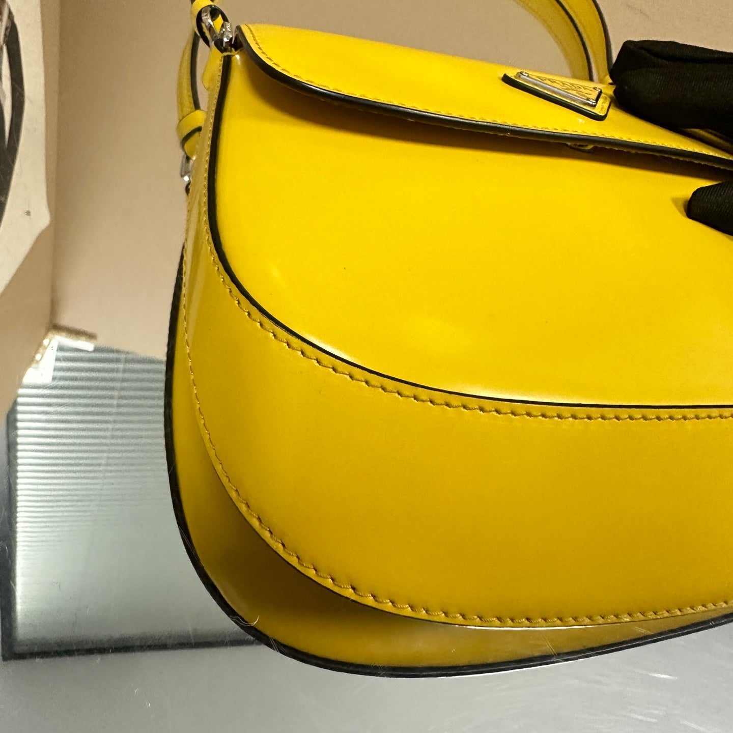 Prada - Cleo Flap Small Shoulder Bag - Box leather - Yellow - (small)