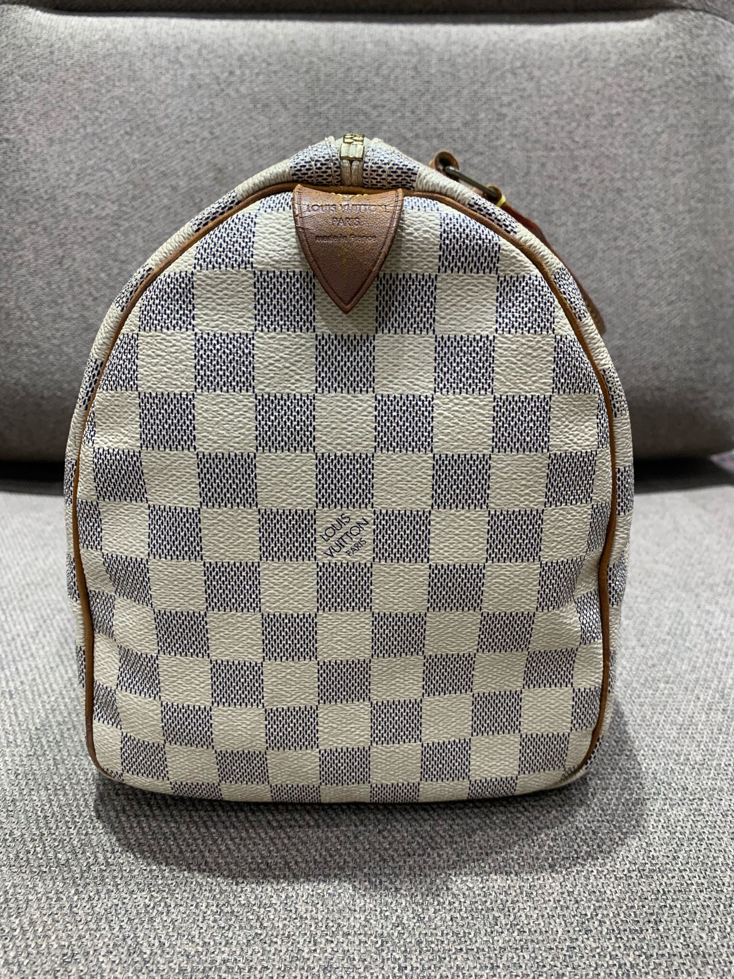 Louis Vuitton - Speedy 30 - Damier Azur coated canvas with Vachetta leather trim - White - (Medium)