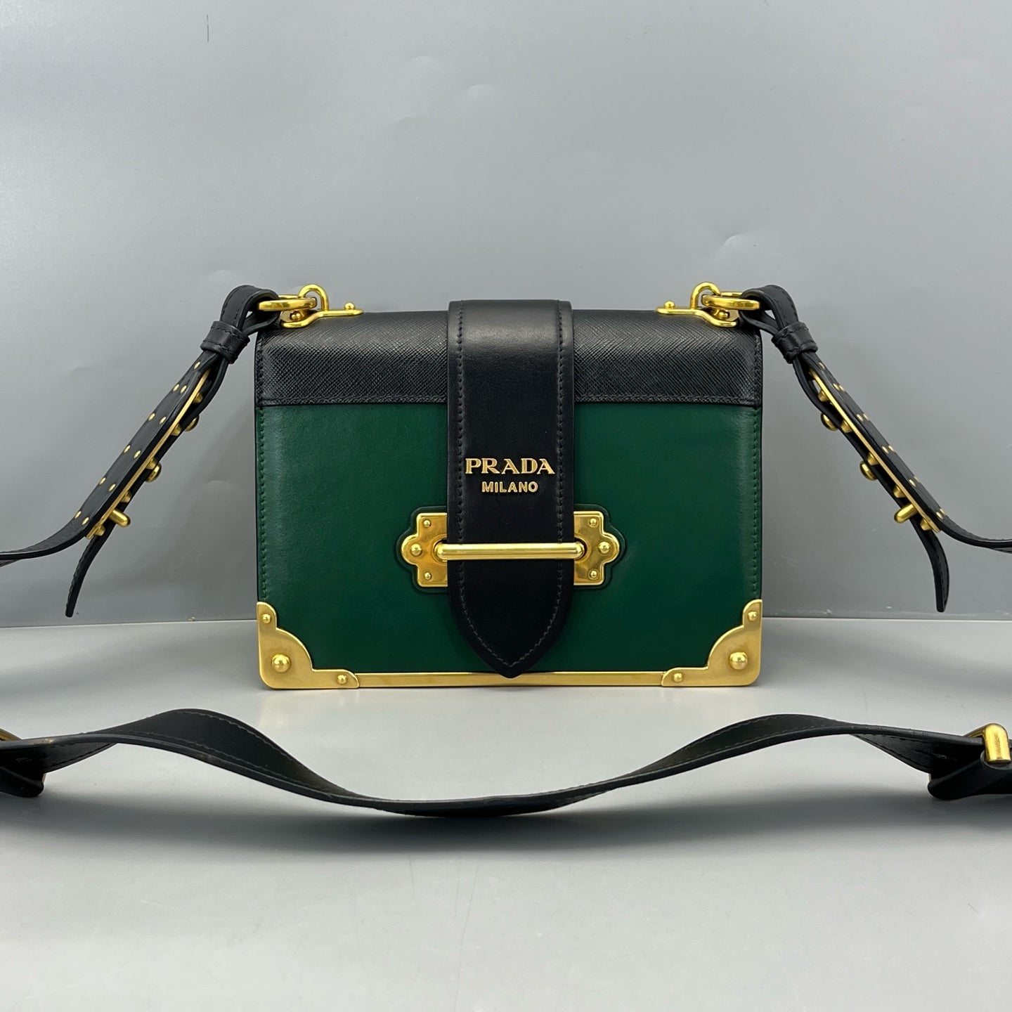 Prada - Cahier - Leather - Black and Green - (Small)