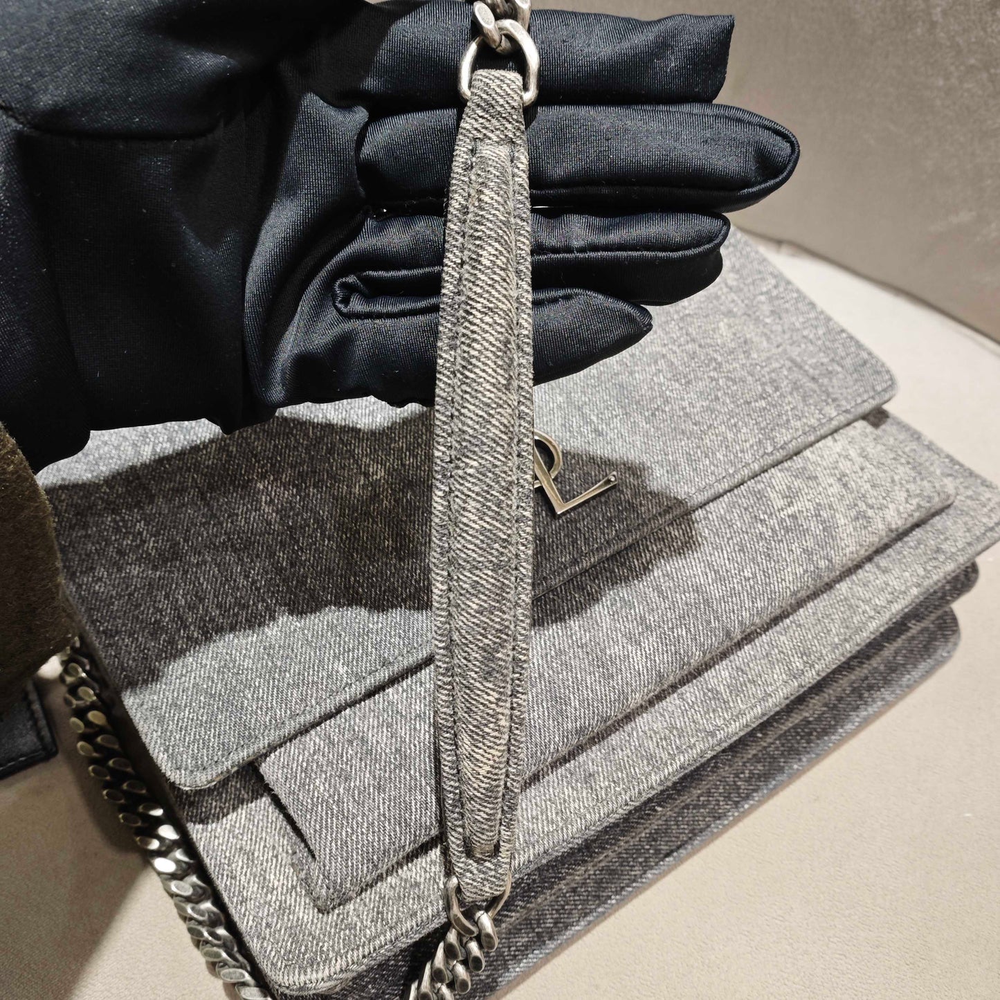 Saint Laurent - Sunset Bag - Denim - Jeans - Grey - (small)