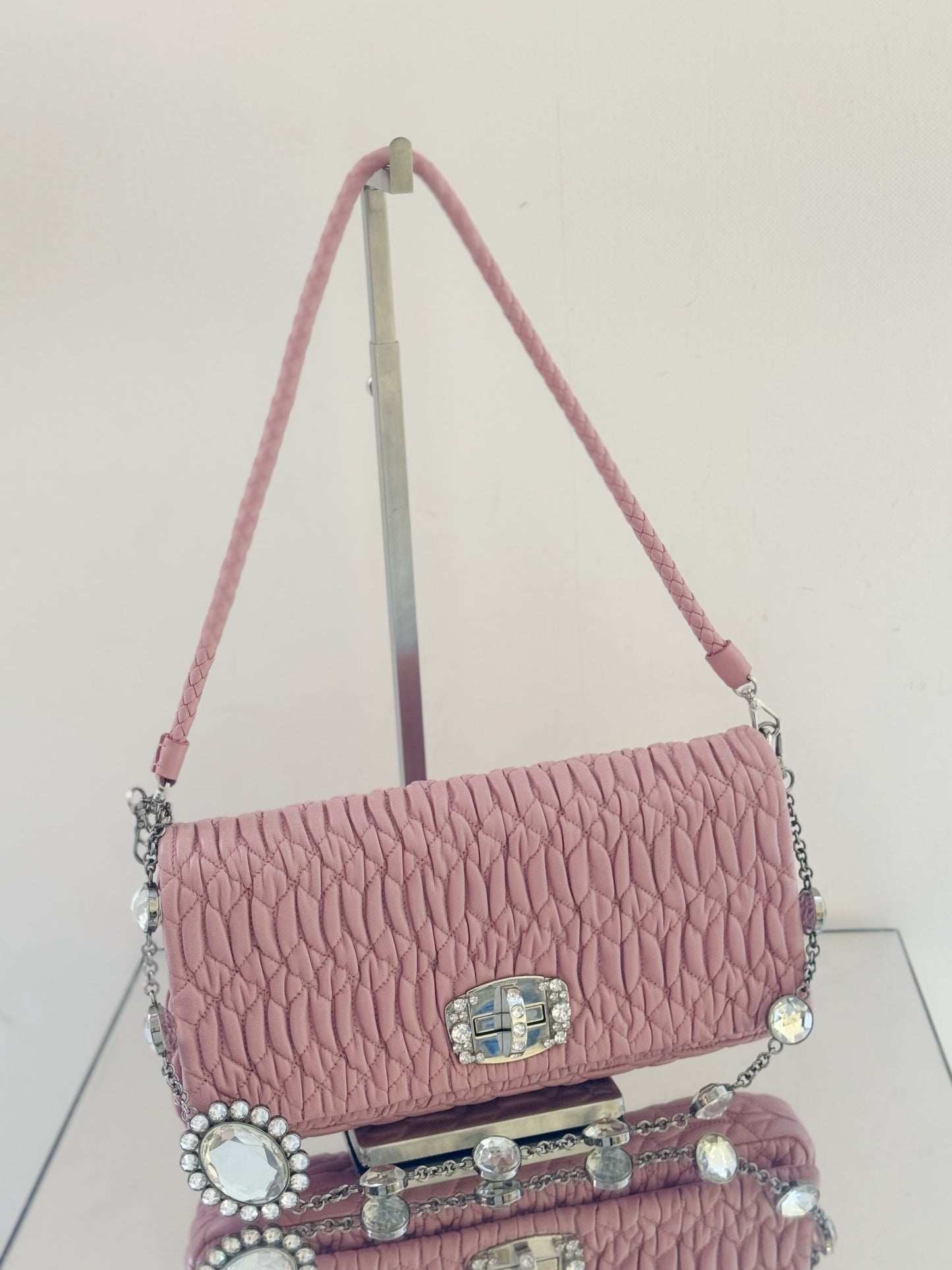 Miu Miu - Matelasse Jewel Chain Shoulder Bag - Leather - Pink - (Large)