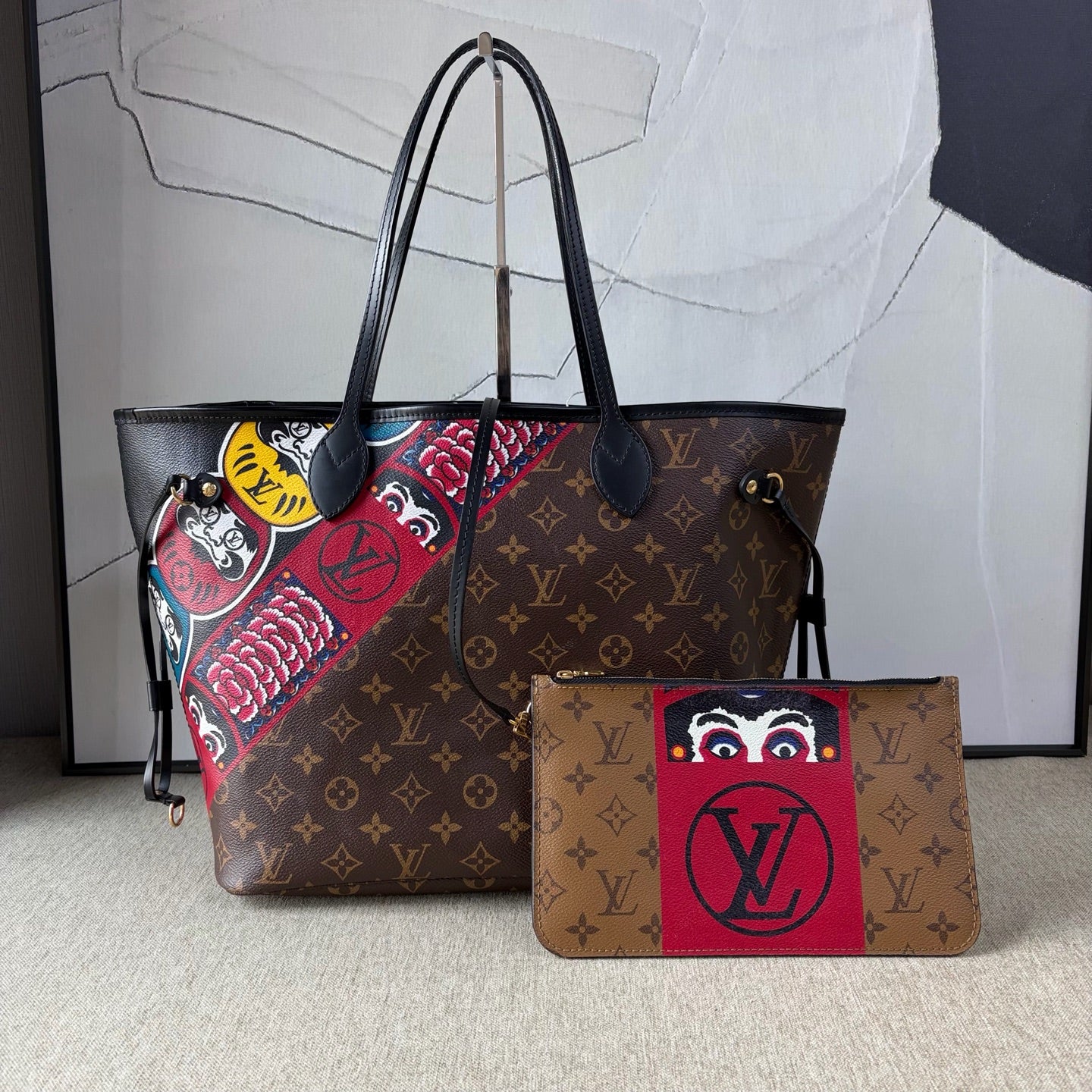 Louis Vuitton - Neverfull MM Kansai Yamamoto Kabuki Face Edition - Monogram coated canvas with leather trim - Brown, Multicolour - (Medium)