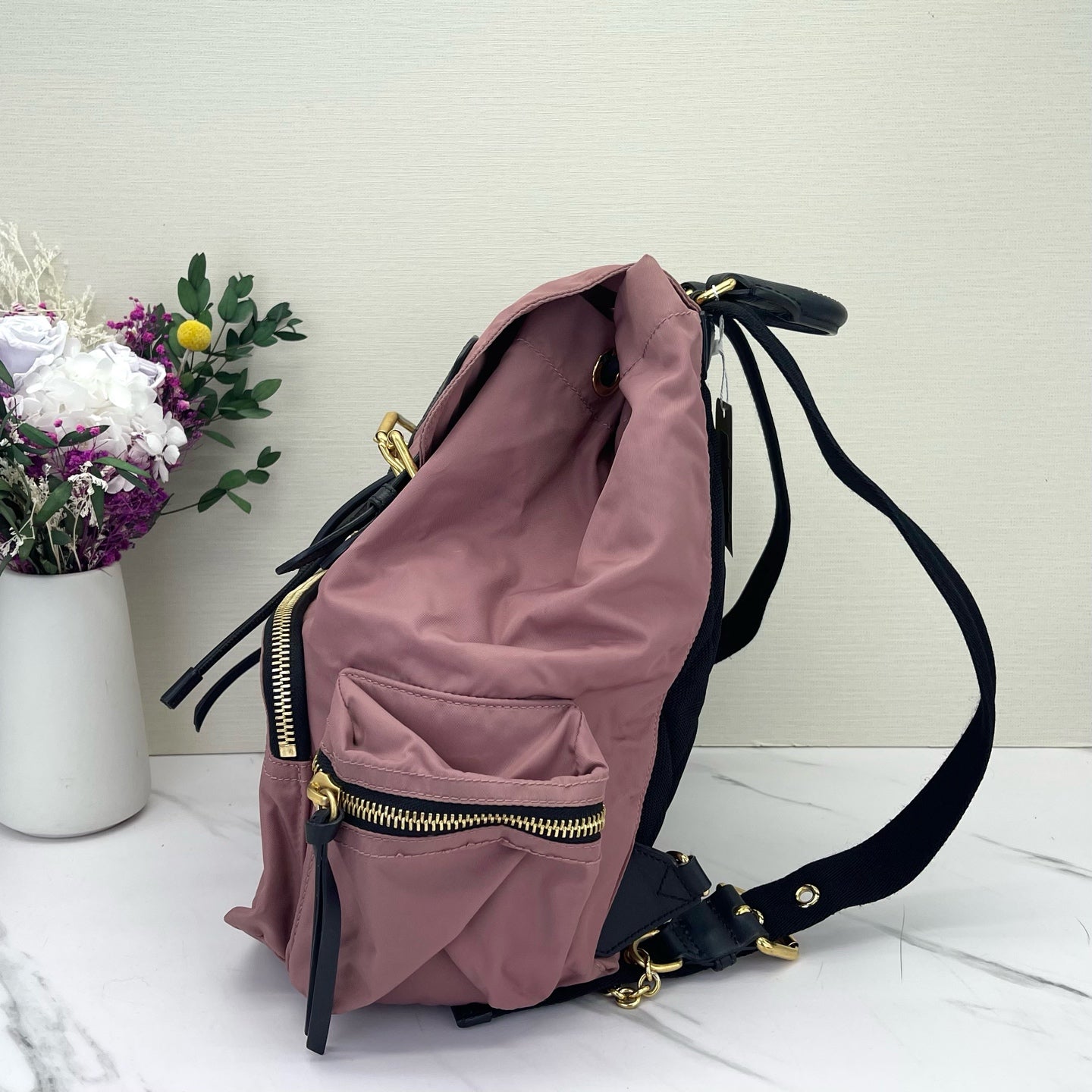 Burberry - The Rucksack - Nylon with Leather Trim - Pink with Black Accents - (Large)