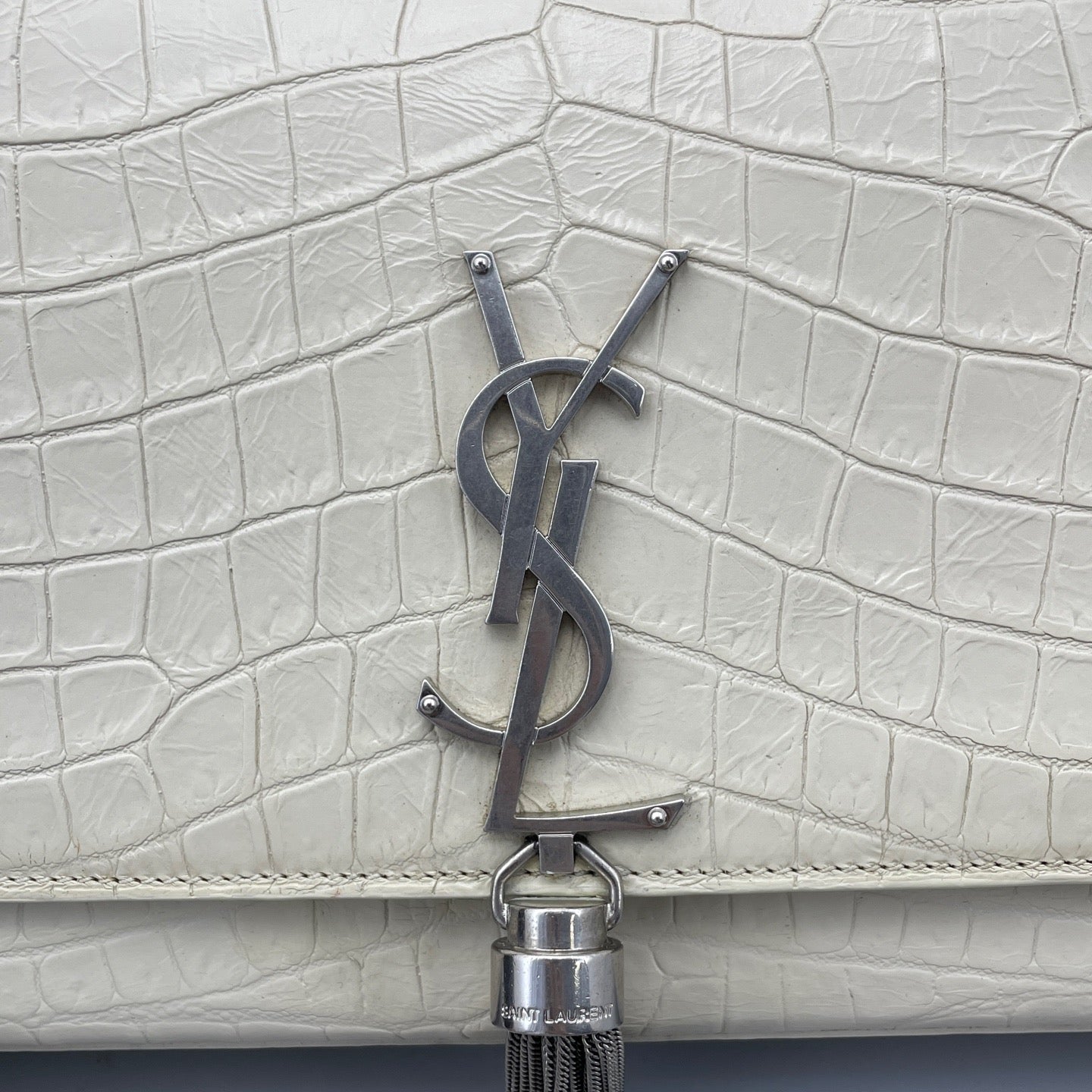 Saint Laurent - Kate Tassel Bag - Croc-embossed leather - White - (medium)