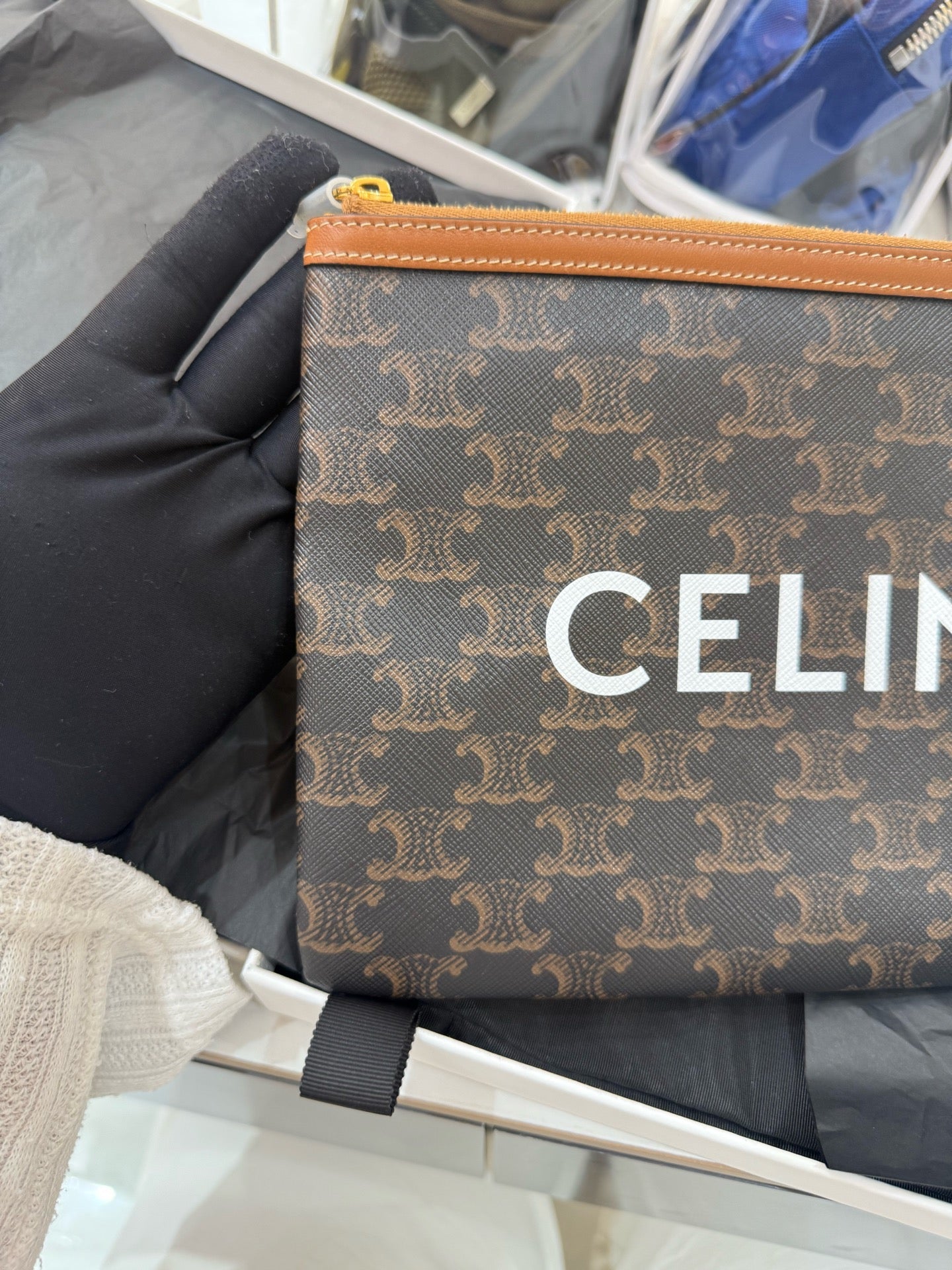 Celine - Triomphe Canvas Clutch - Triomphe coated canvas with leather trim - Brown - (medium)