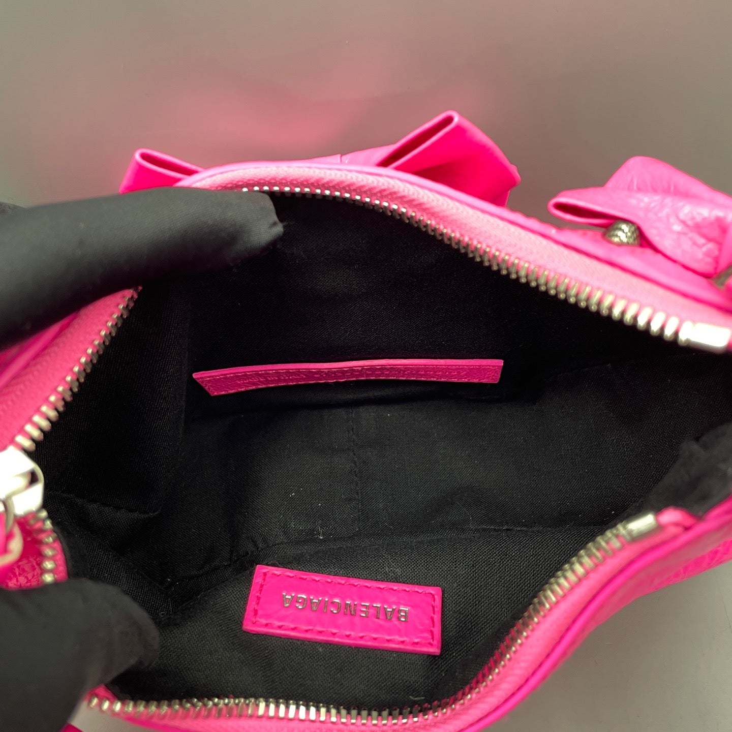Balenciaga - Bow Detail Crescent Shoulder Bag - Distressed lambskin leather - Fuchsia - (Mini)