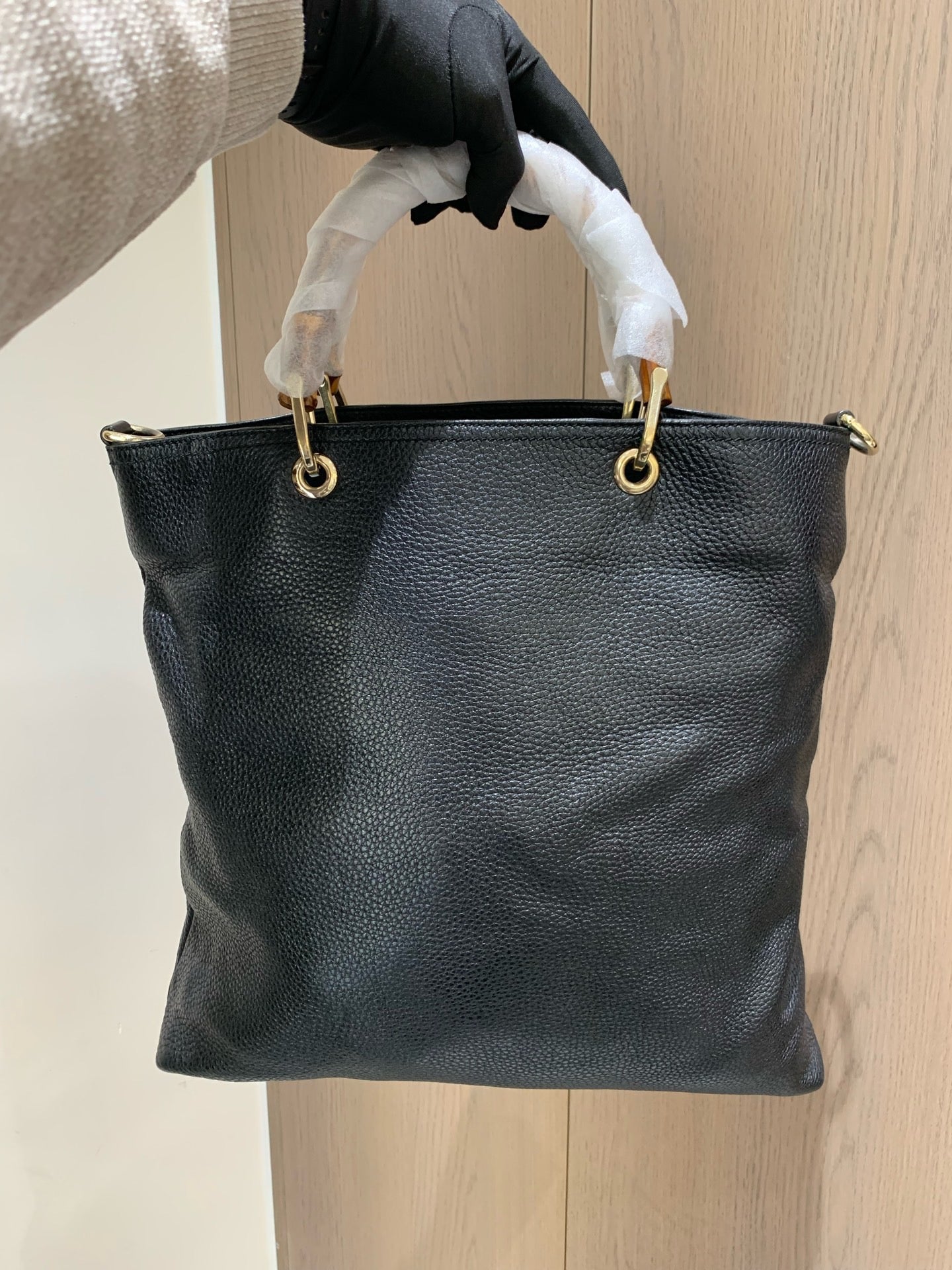 Gucci - Bamboo Tote Bag - Pebbled leather - Black - (Medium)