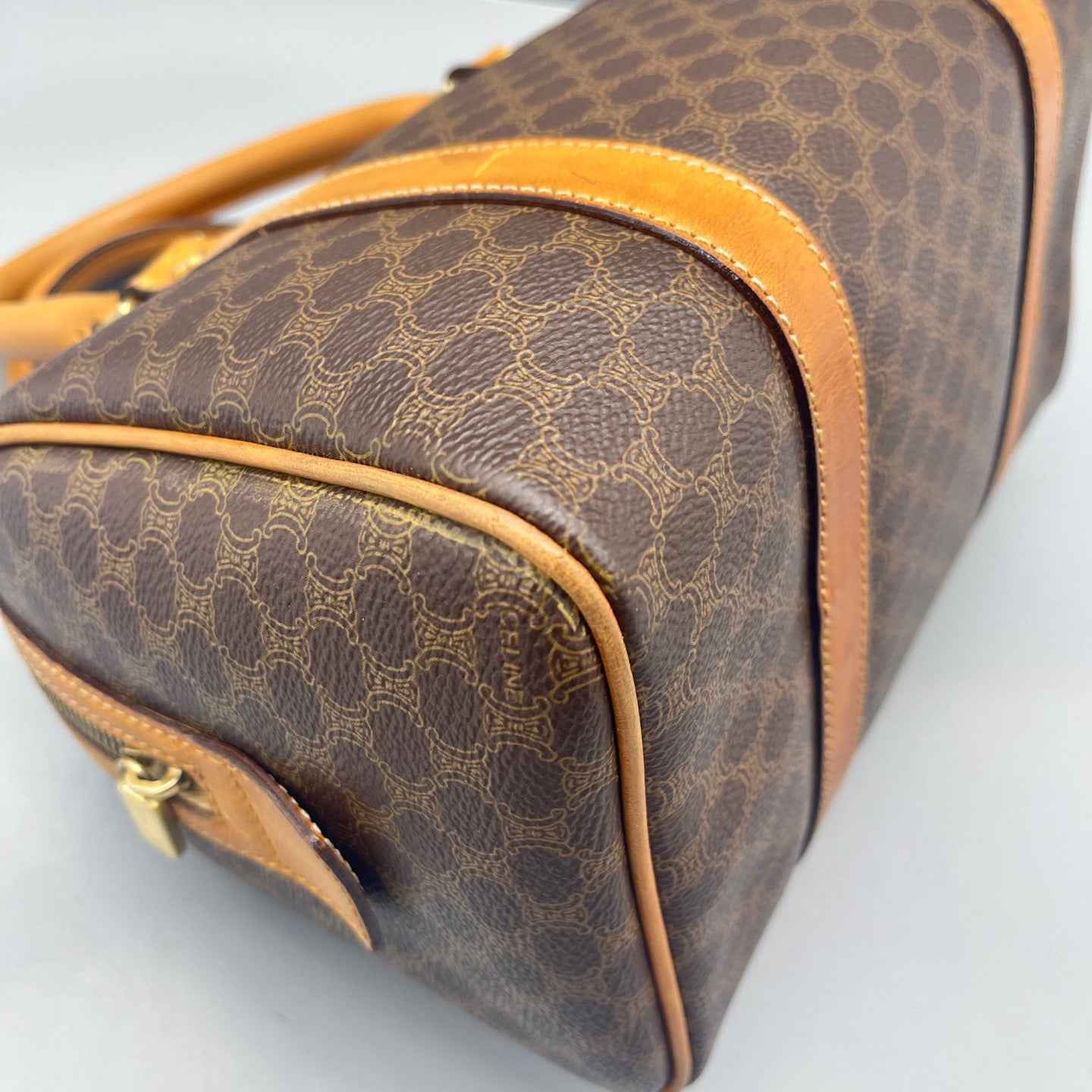 Celine - Boston Bag Small - Triomphe coated canvas with Vachetta leather trim - Brown with tan leather trim - (Small)