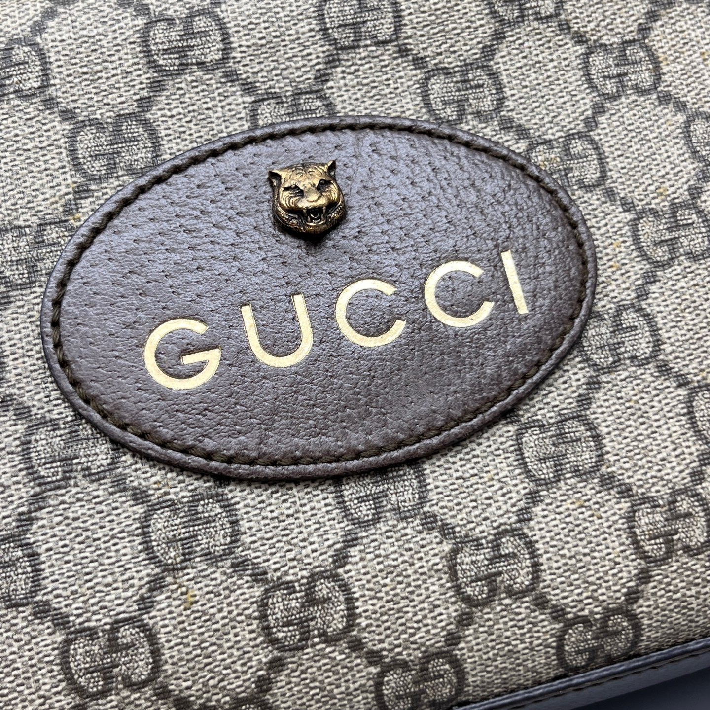 Gucci - Tiger Head Camera Bag - GG Supreme canvas with leather trim - Beige and Brown with Multicolour strap - (small)