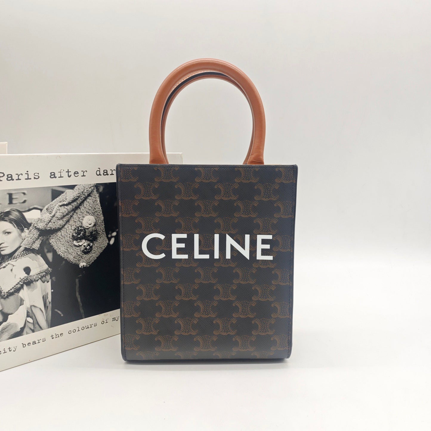 Celine - Mini Cabas Vertical - Triomphe Canvas with Calfskin Leather trim - Brown - (Mini)