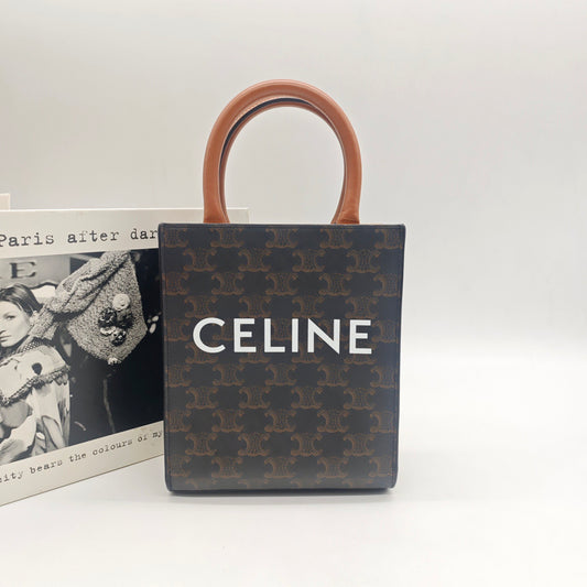 Celine - Mini Cabas Vertical - Triomphe Canvas with Calfskin Leather trim - Brown - (Mini)