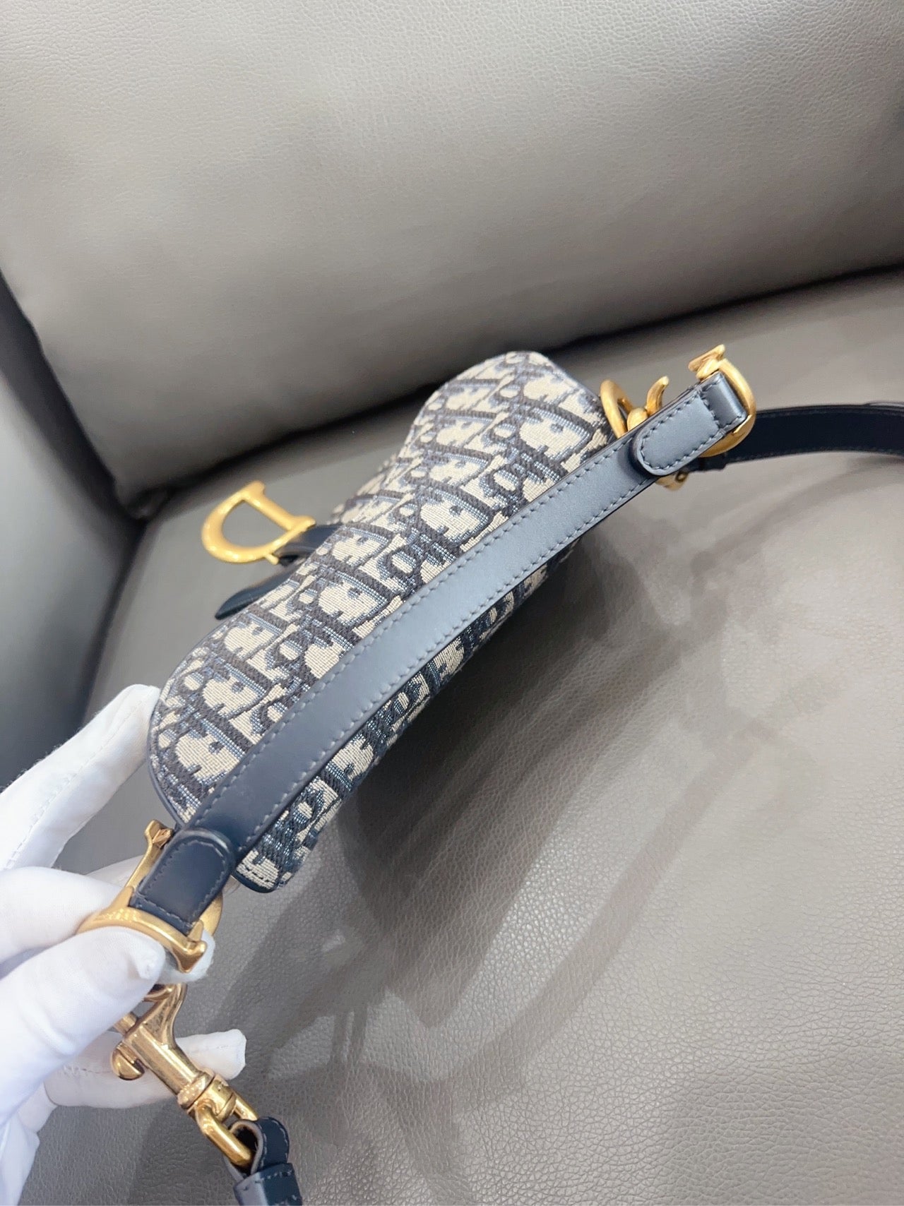 Dior - Saddle Bag - Oblique canvas with leather trim - Navy - (small)