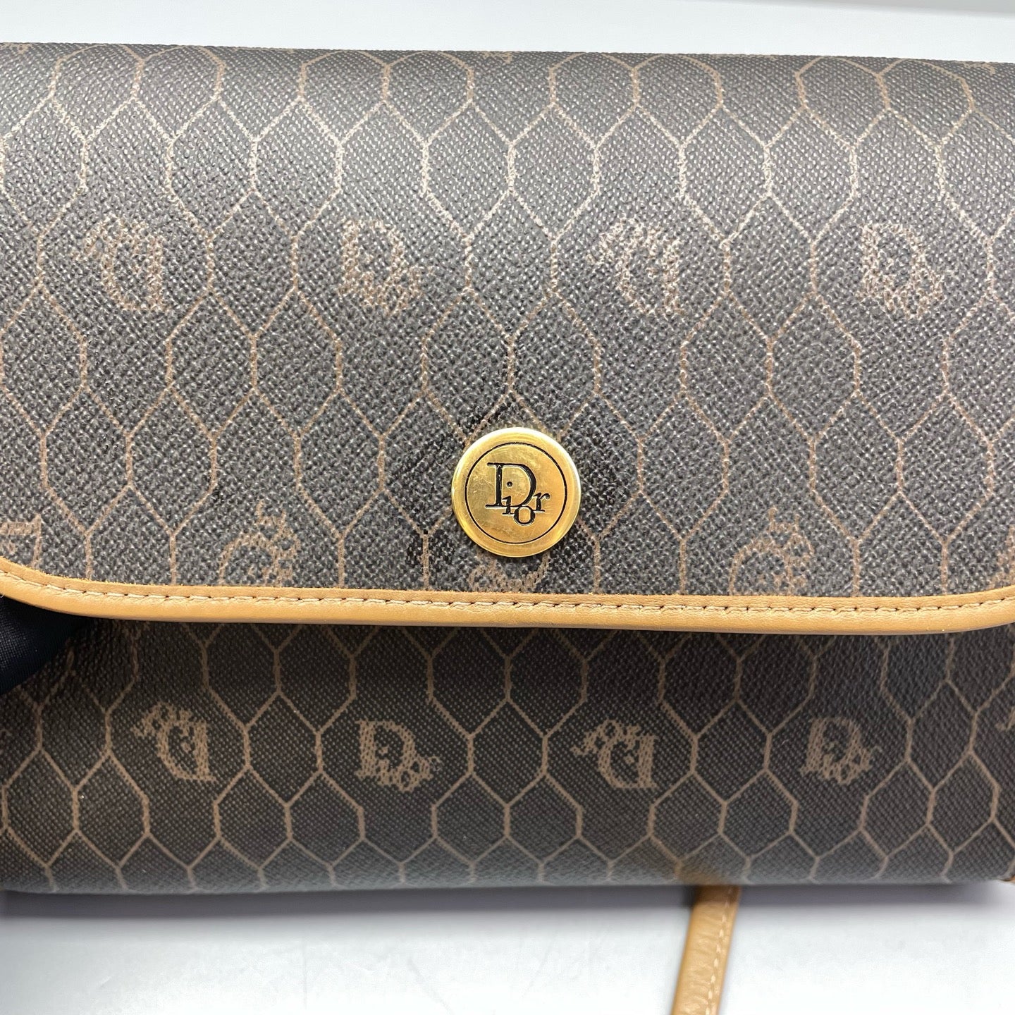 Dior - Vintage Honeycomb Flap Shoulder Bag - Coated canvas with leather trim - Brown - (Small)