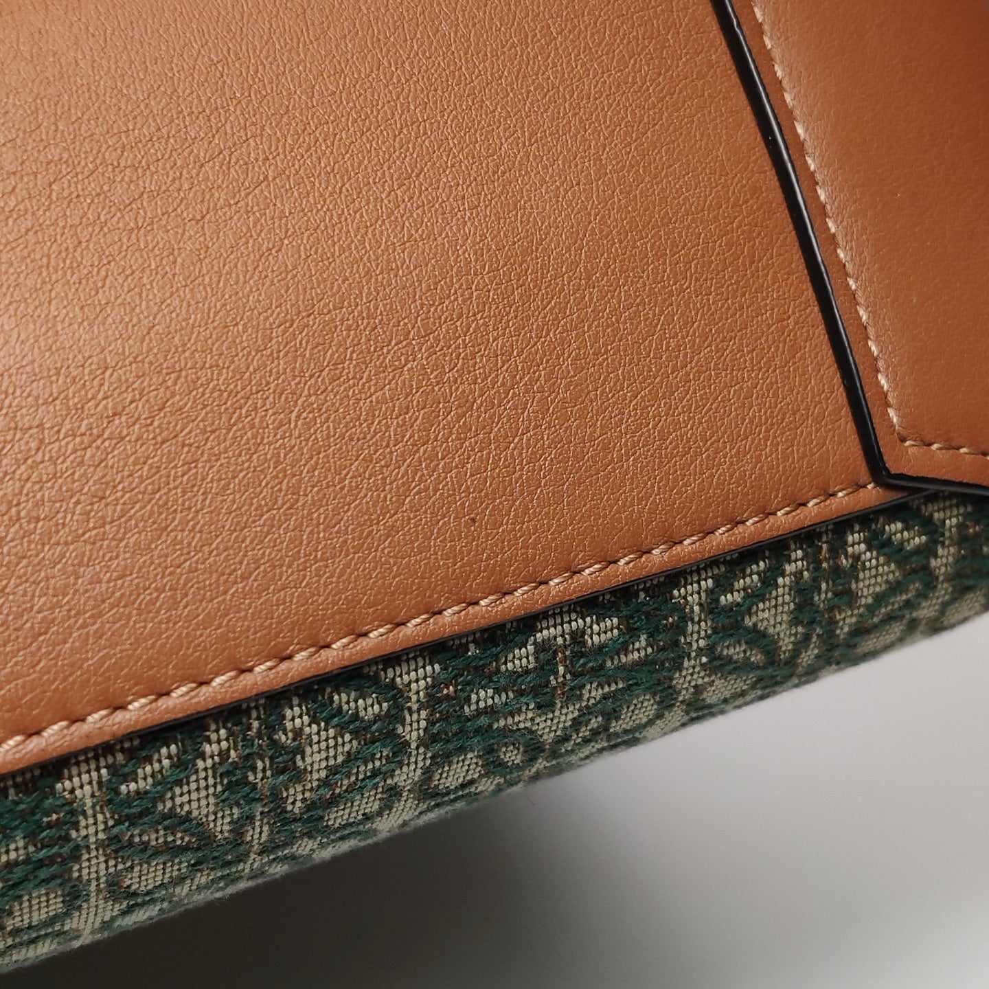 Loewe - Buckle Tote - Canvas with calfskin leather trim - Beige and Green with Brown Leather Trim - (medium)