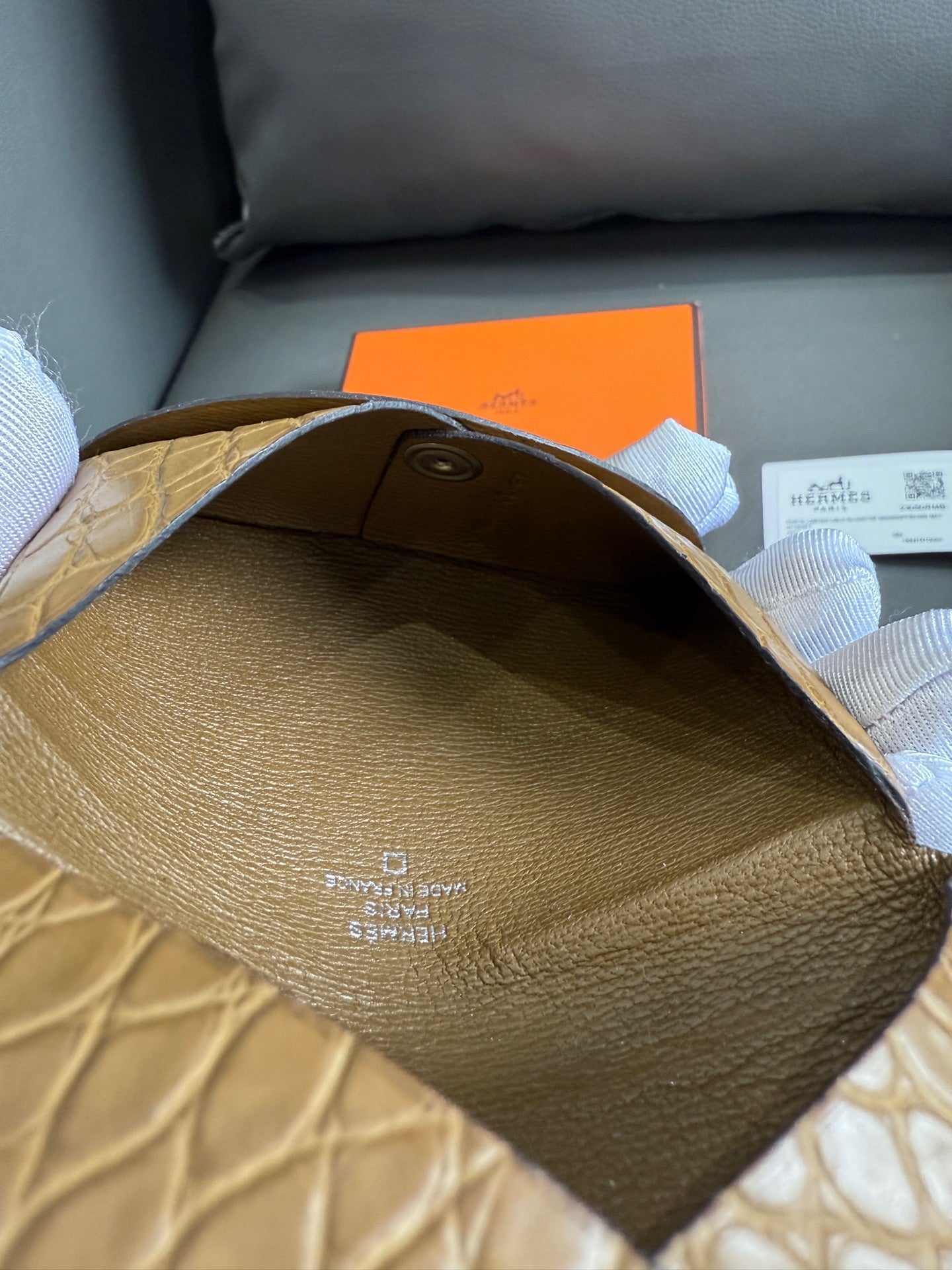 Hermès - Calvi - Crocodile leather - Camel - (small)