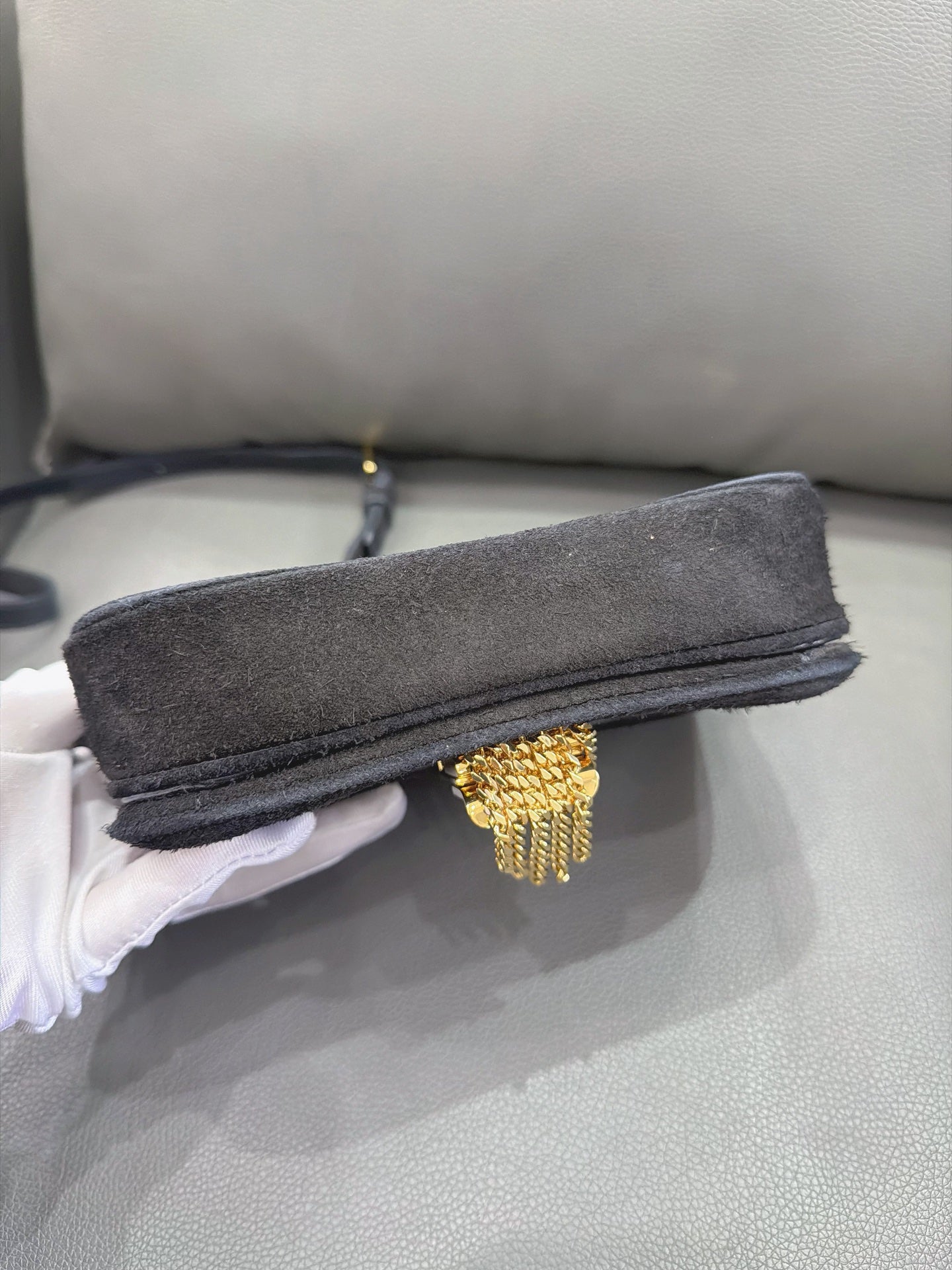 Celine - C Charm Messenger Bag - Suede - Black - (Small)