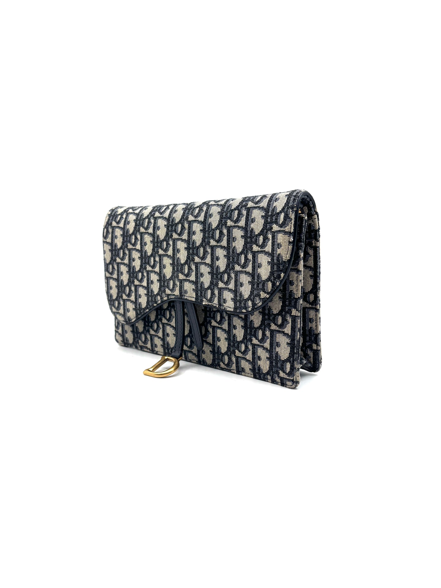 Dior - Saddle Oblique Wallet on Chain - Denim Oblique embroidered fabric - Blue - (mini)