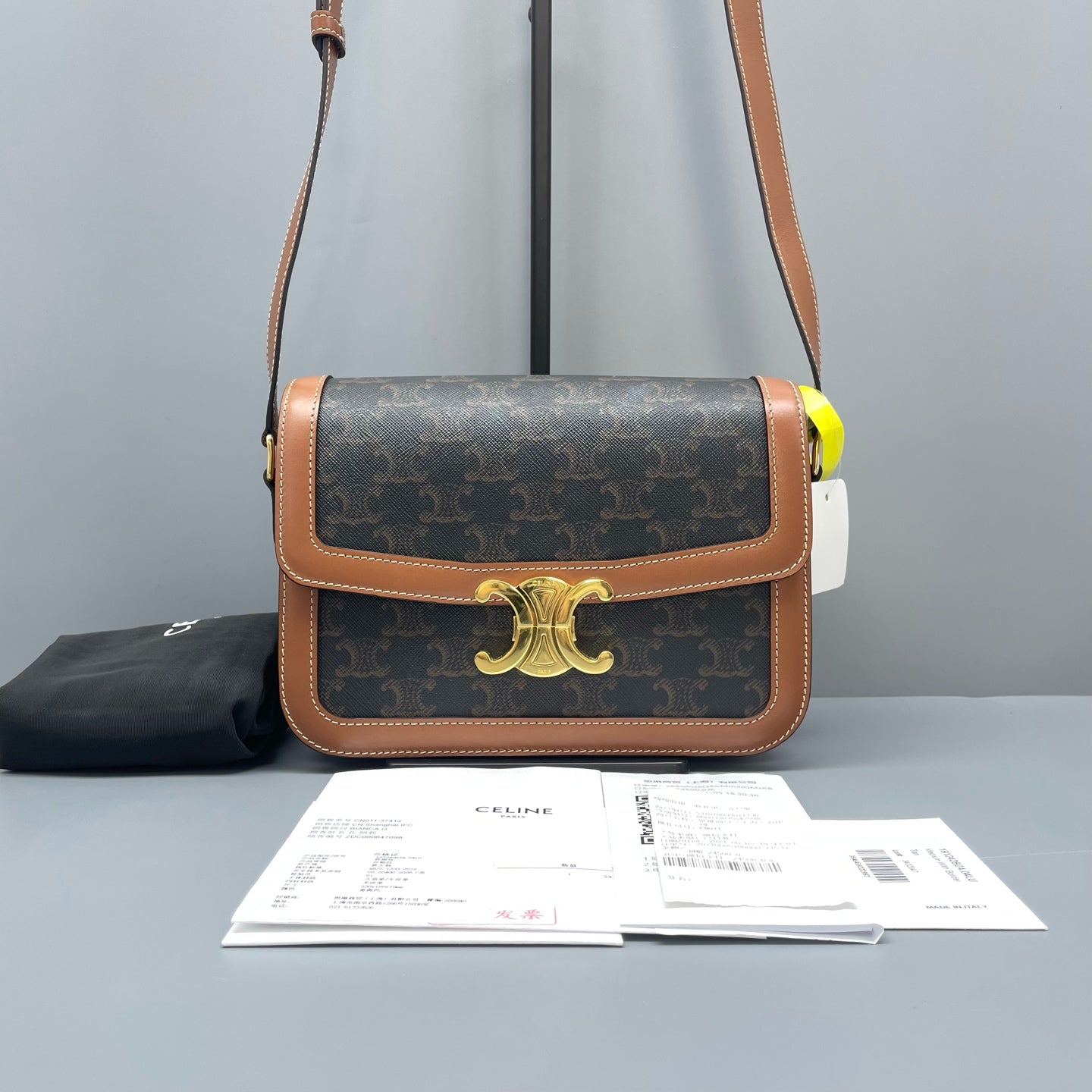 Celine - Teen Triomphe Box Bag - Triomphe Canvas and Leather - Brown with Camel accents - (small)