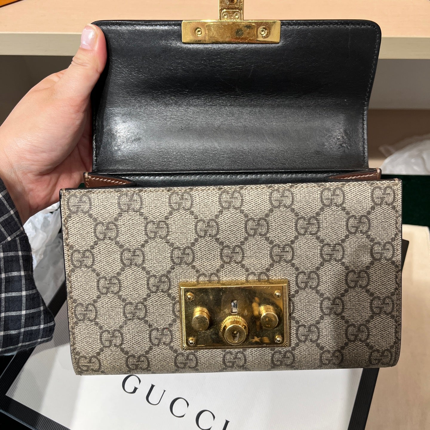 Gucci - Padlock Moonlight Treasure Box - GG Supreme canvas with leather trim - Beige and Brown with Black flap - (mini)