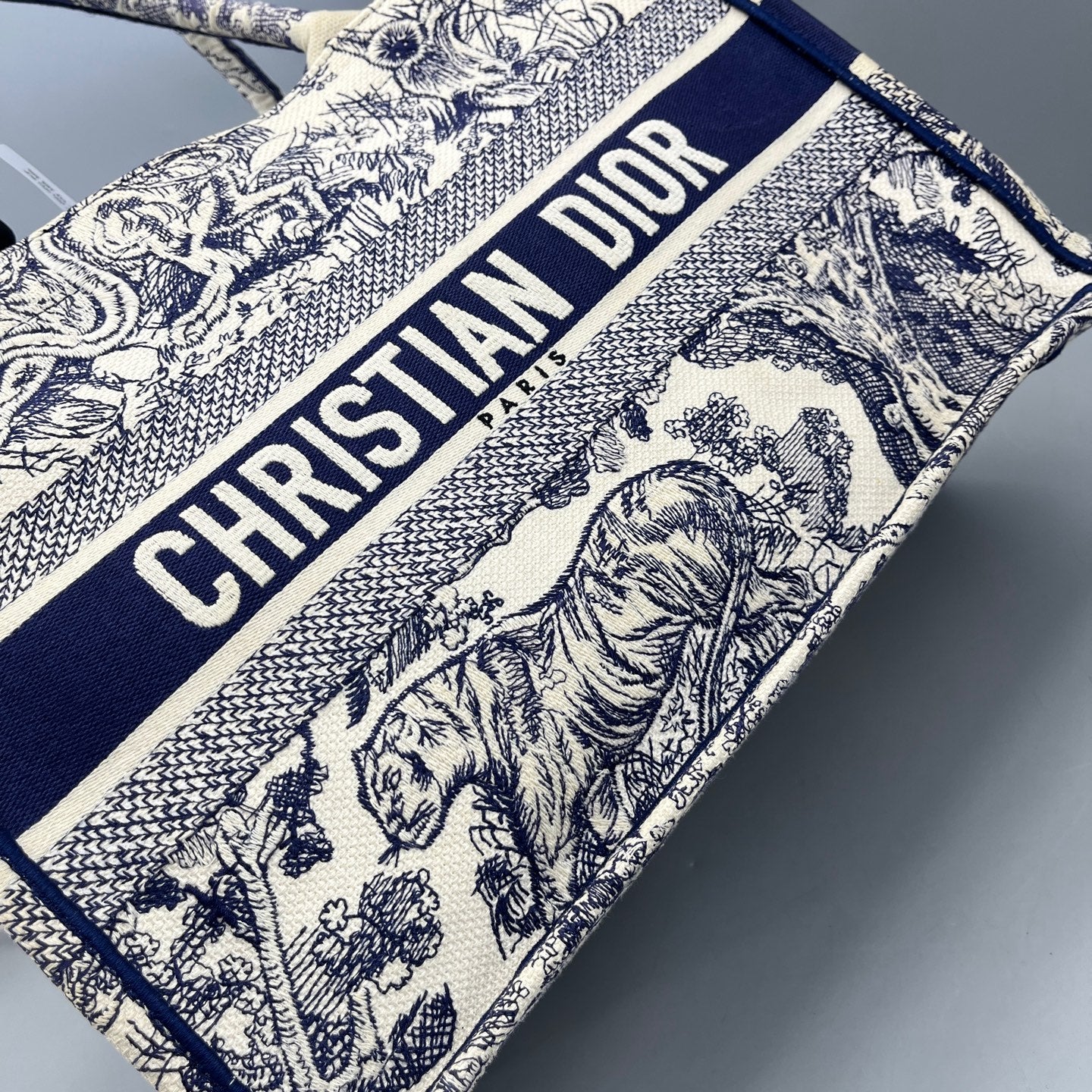 Dior - Book Tote - Embroidered canvas - Navy Blue and Off-White - (Medium)