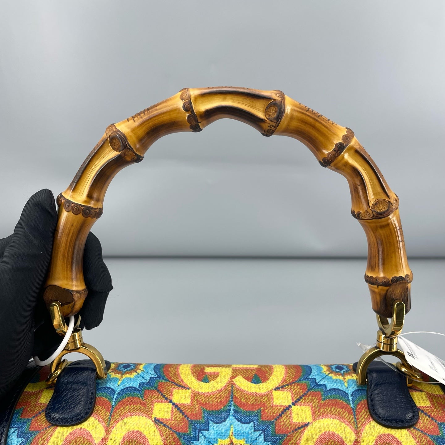 Gucci - 100th Anniversary Limited Edition Bamboo Bag - Grained leather and Canvas - Navy (with Multicolour pattern) - (Small)