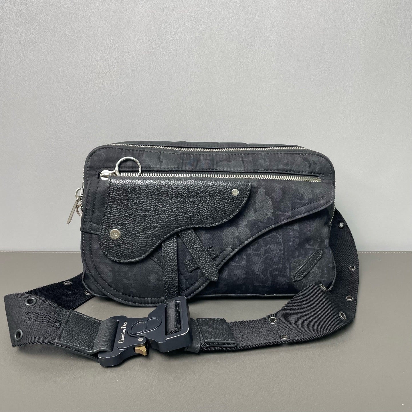 Dior - Saddle Belt Bag - Oblique canvas and pebbled leather - Black - (medium)