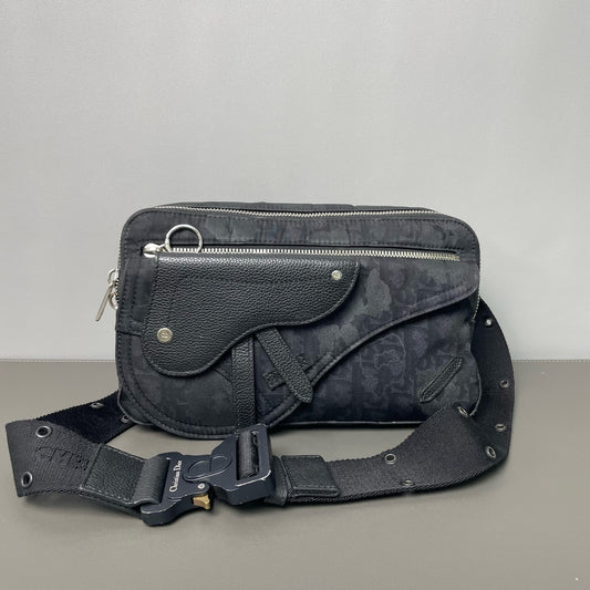 Dior - Saddle Belt Bag - Oblique canvas and pebbled leather - Black - (medium)