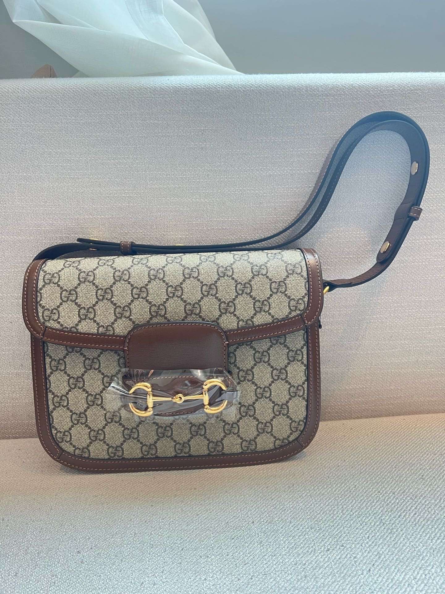 Gucci - 1955 Horsebit Shoulder Bag - GG Supreme canvas with leather trim - Beige and Brown - (Medium)