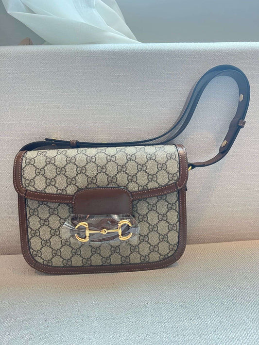 Gucci - 1955 Horsebit Shoulder Bag - GG Supreme canvas with leather trim - Beige and Brown - (Medium)