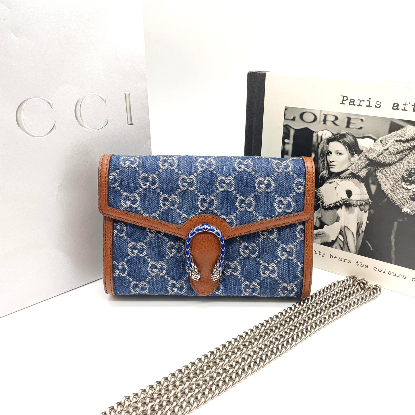 Gucci - Dionysus - Blue denim and brown grained leather - Blue with brown trim - (mini)