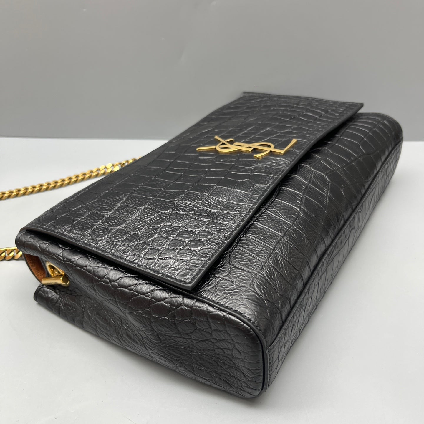 Saint Laurent - Monogram Chain Bag - Crocodile-embossed cowhide leather - Black - (medium)