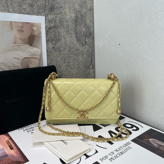 Chanel - WOC Double Gold Bead - Lambskin leather - Yellow - (mini)