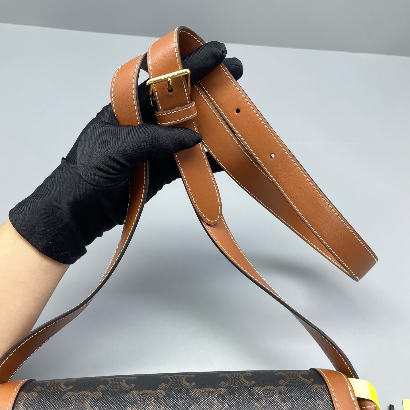 Celine - Teen Triomphe Box Bag - Triomphe Canvas and Leather - Brown with Camel accents - (small)