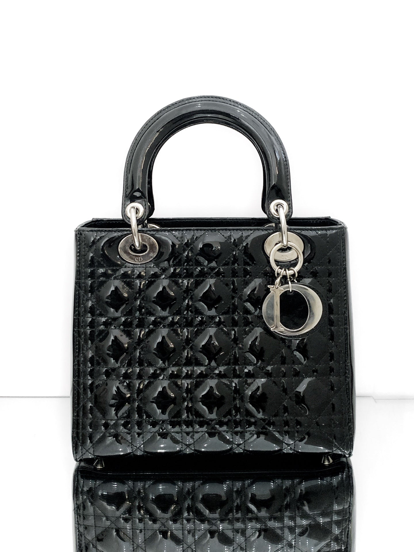Dior - Lady Dior (5-Grid/Cannage) - Patent leather - Black - (Medium)