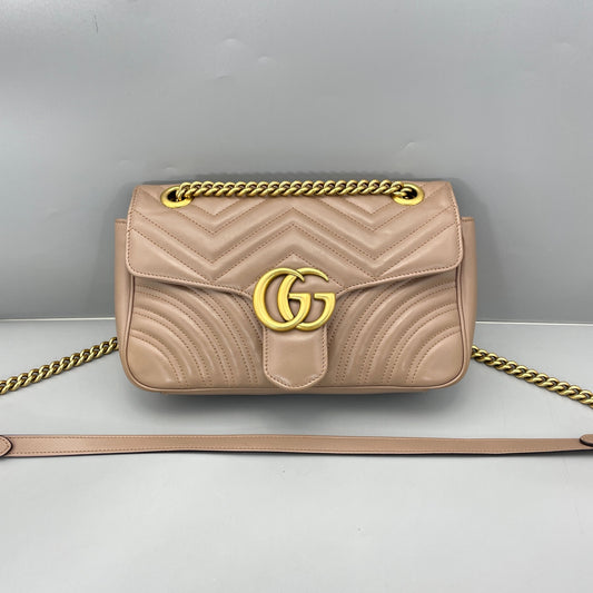 Gucci - GG Marmont Small Shoulder Bag - Leather - Beige - (small)
