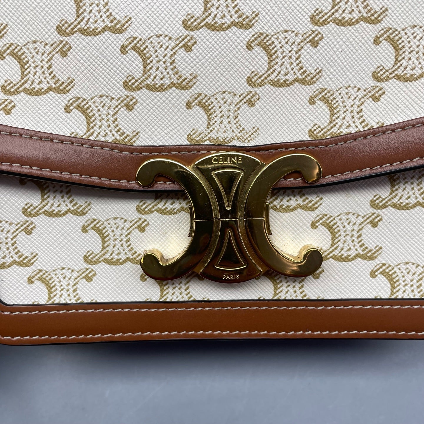 Celine - Teen Triomphe - Coated Canvas and Leather - Caramel and White - (mini)