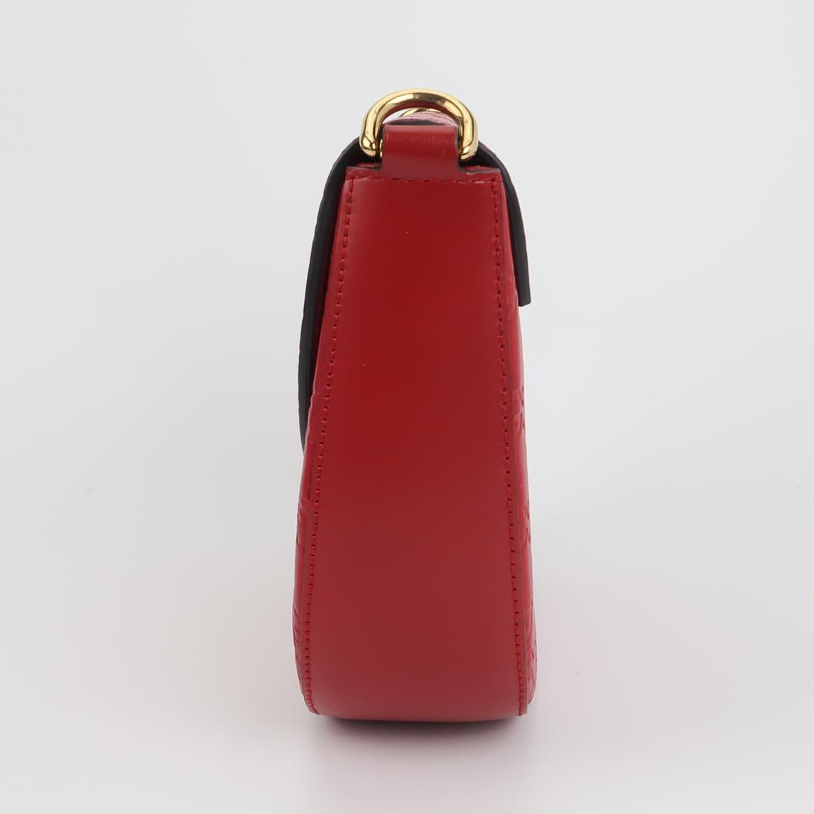 Gucci - Padlock Saddle Bag - Gucci Signature embossed leather with suede lining - Red with navy and red web strap - (small)