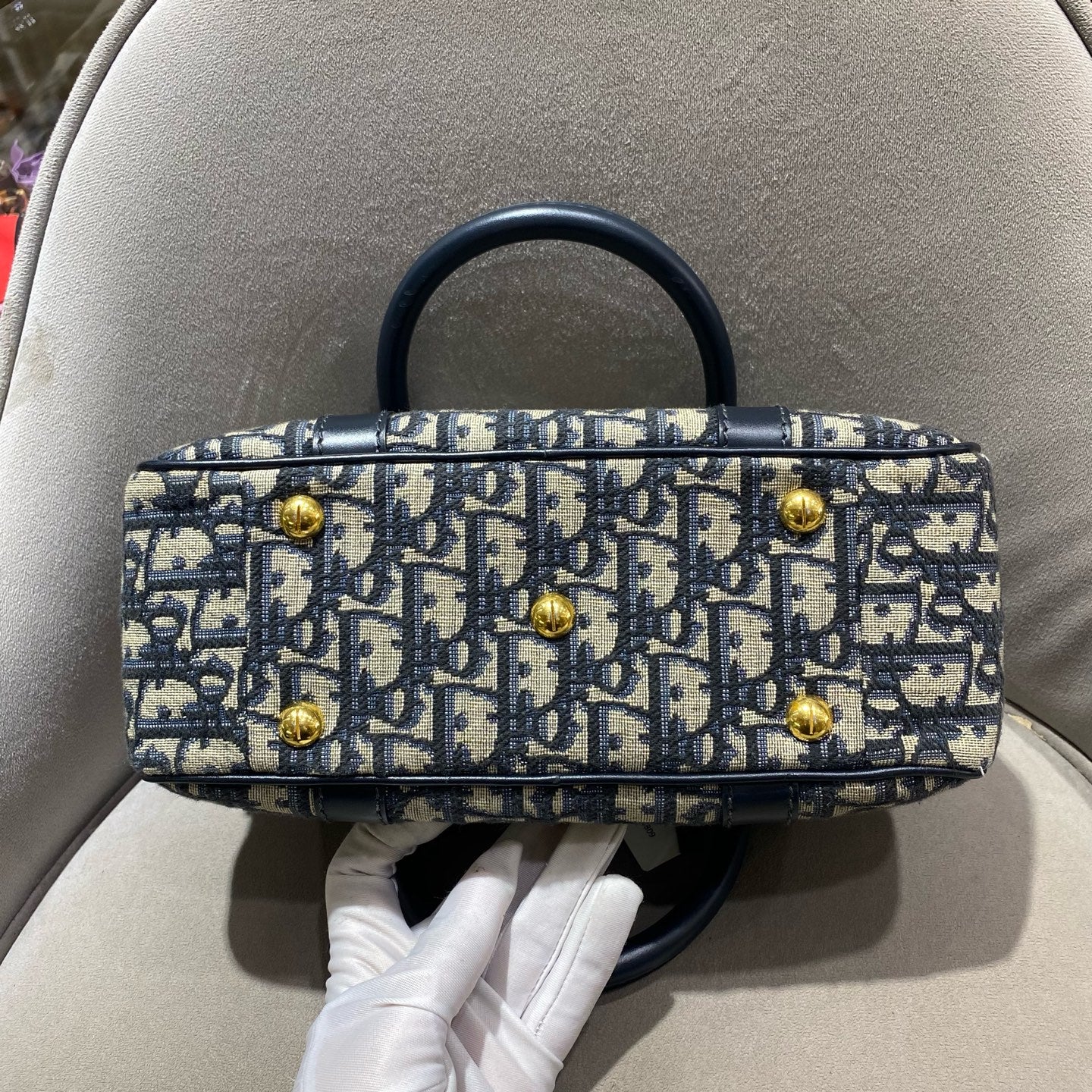 Dior - Dior Oblique Embroidered Bowling Bag - Cloth - Navy - (medium)