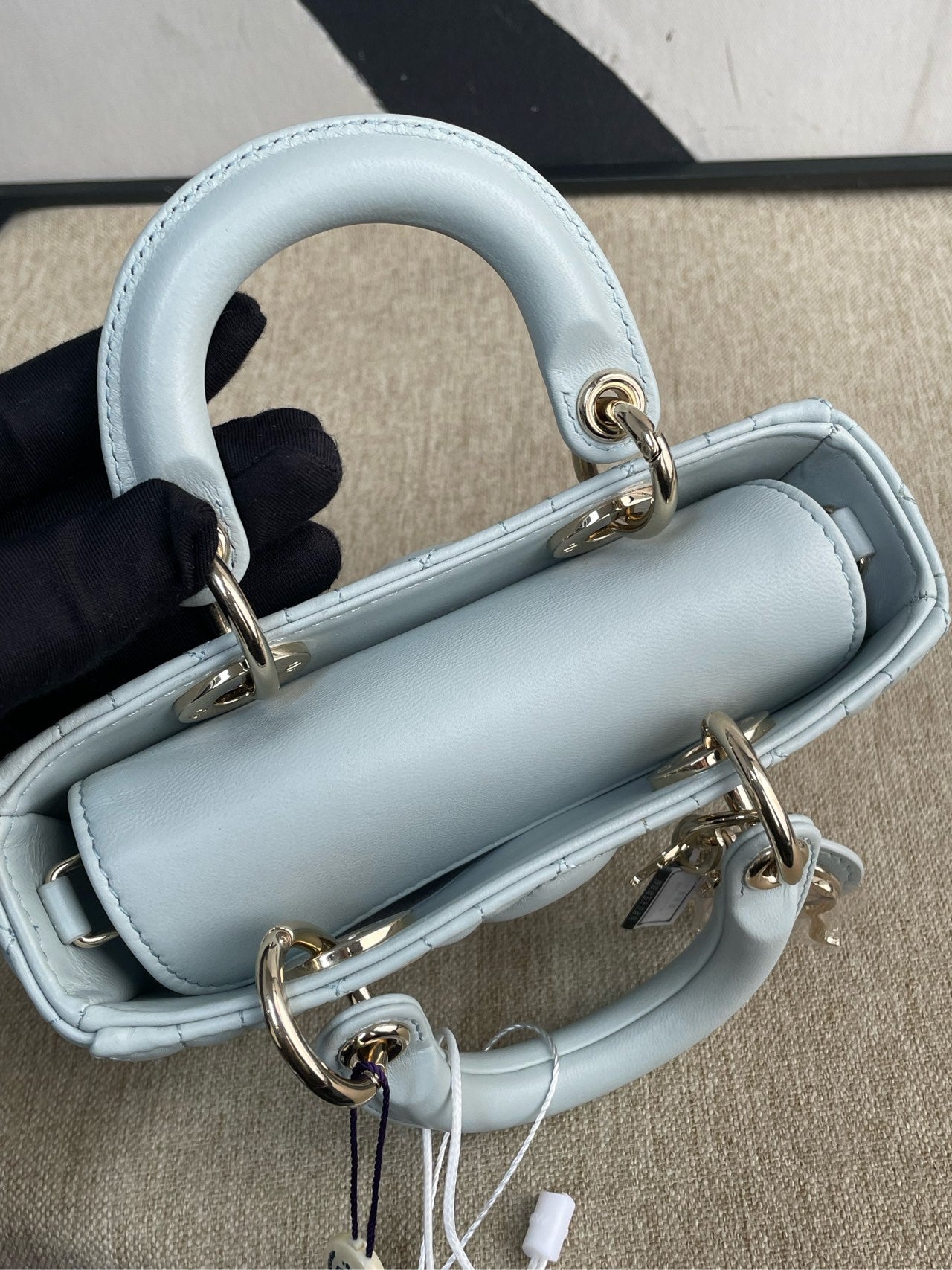 Dior - Lady Dior Horizontal Mini - Lambskin leather - Light Blue with Gold-Tone Hardware - (mini)