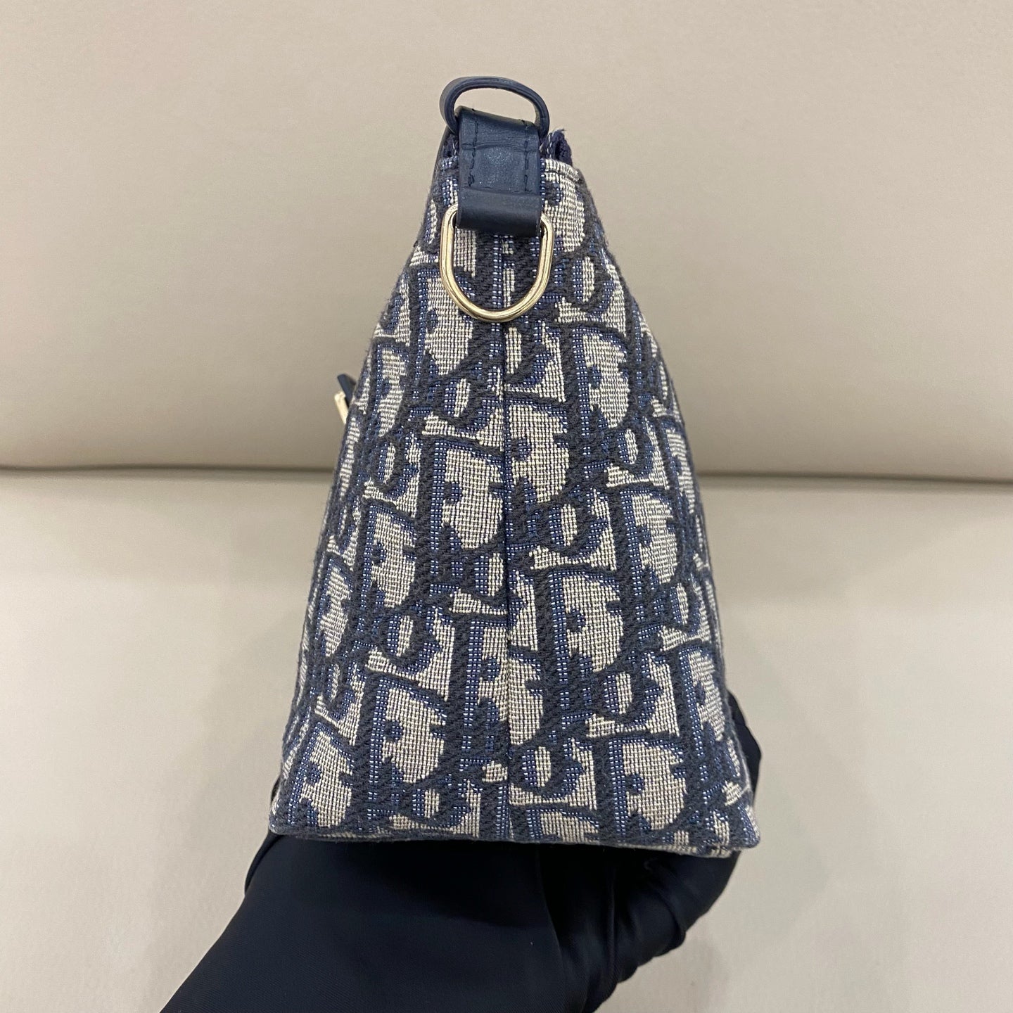 Dior - Oblique Hobo Bag - Embroidered canvas with leather trim - Navy - (small)