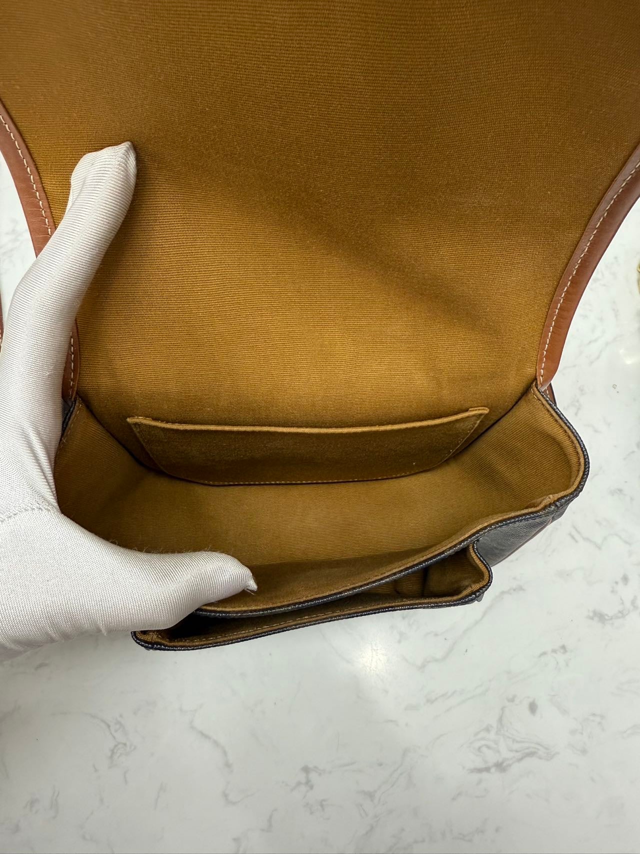 Celine - Triomphe Saddle Bag - Coated canvas with leather trim - Brown - (medium)