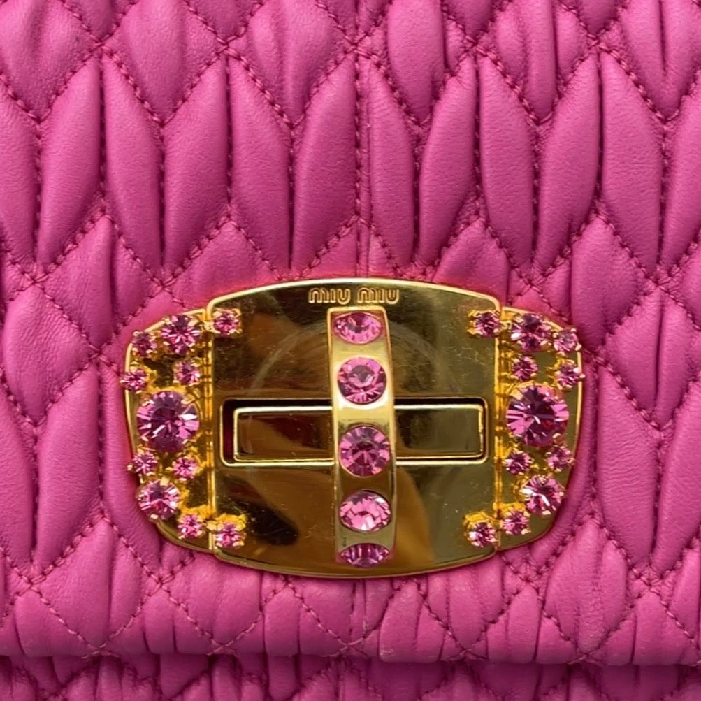 Miu Miu - Matelassé Jewel Chain Shoulder Bag - Leather - Pink - (Medium)