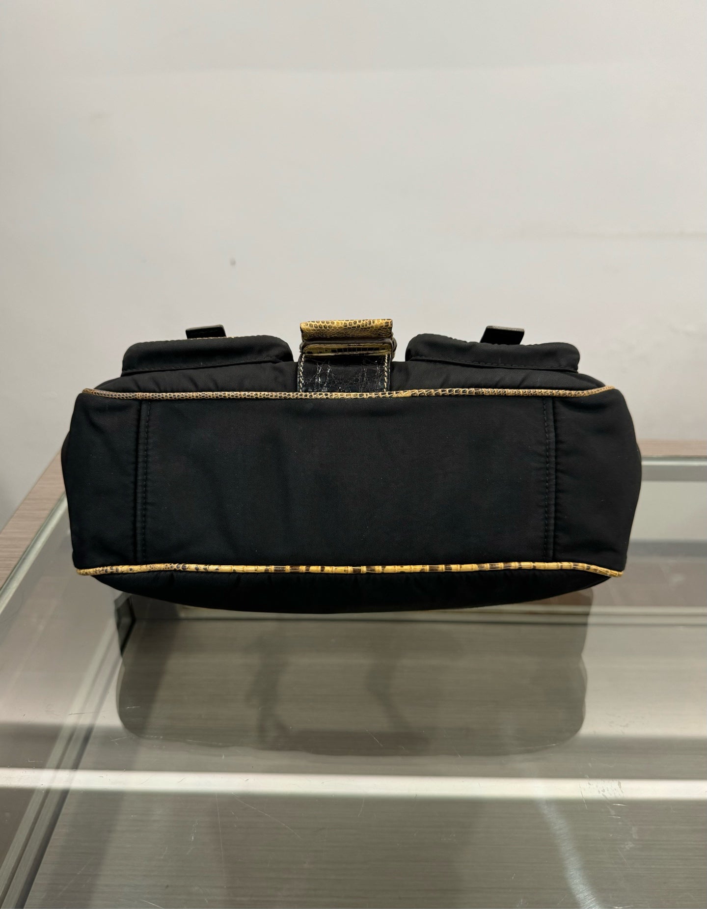 Prada - Lizard Trim Parachute Shoulder Bag - Polyamide nylon with exotic lizard leather patchwork - Black and Multicolour - (medium)