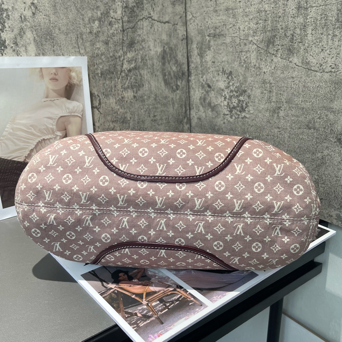 Louis Vuitton - Monogram Denim Framed Bag - Denim with leather trim - Raspberry with Burgundy accents - (Medium)