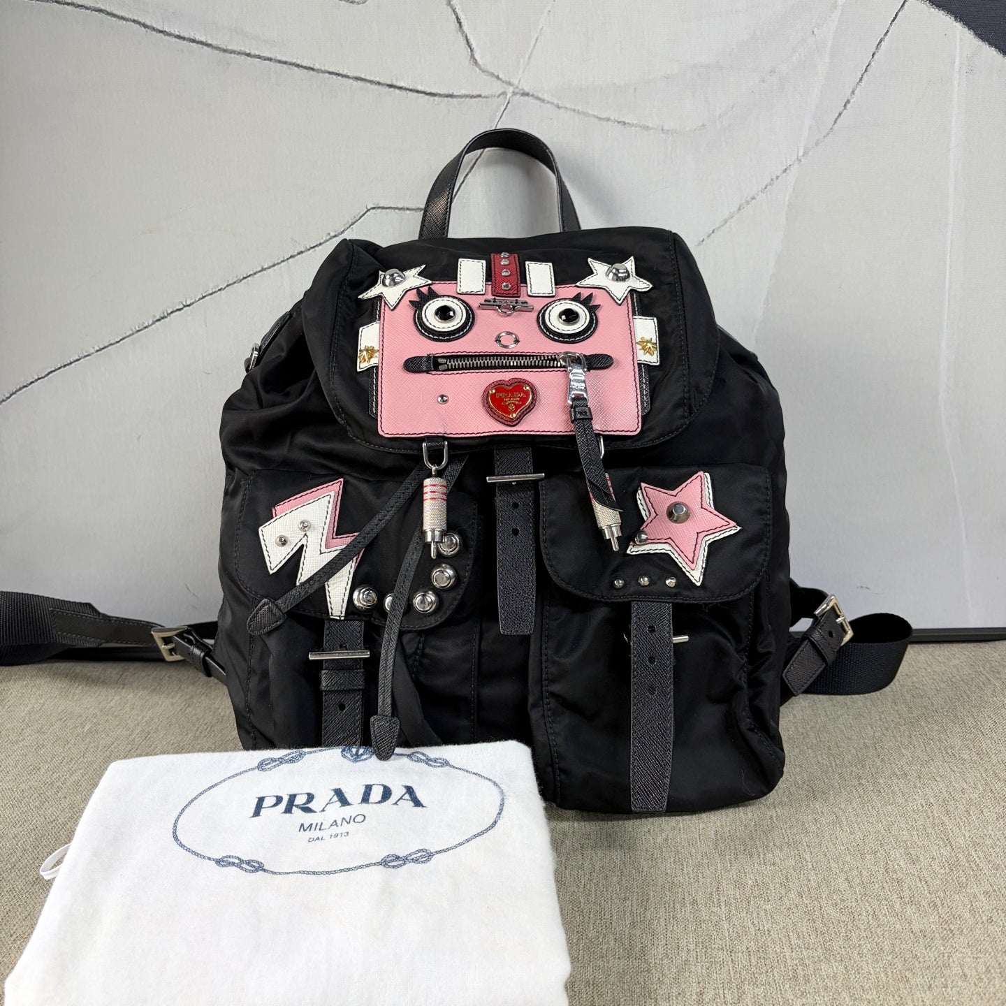 Prada - Robot Backpack - Nylon with Saffiano Leather Trim - Black - (medium)