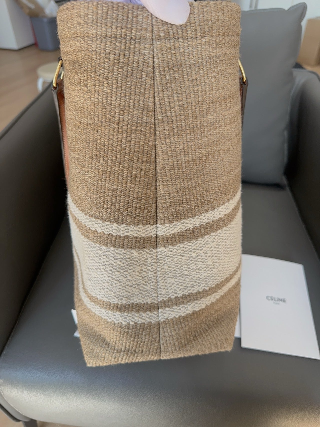 Celine - Cabas Woven Tote - Woven textile and leather - Beige - (Large)
