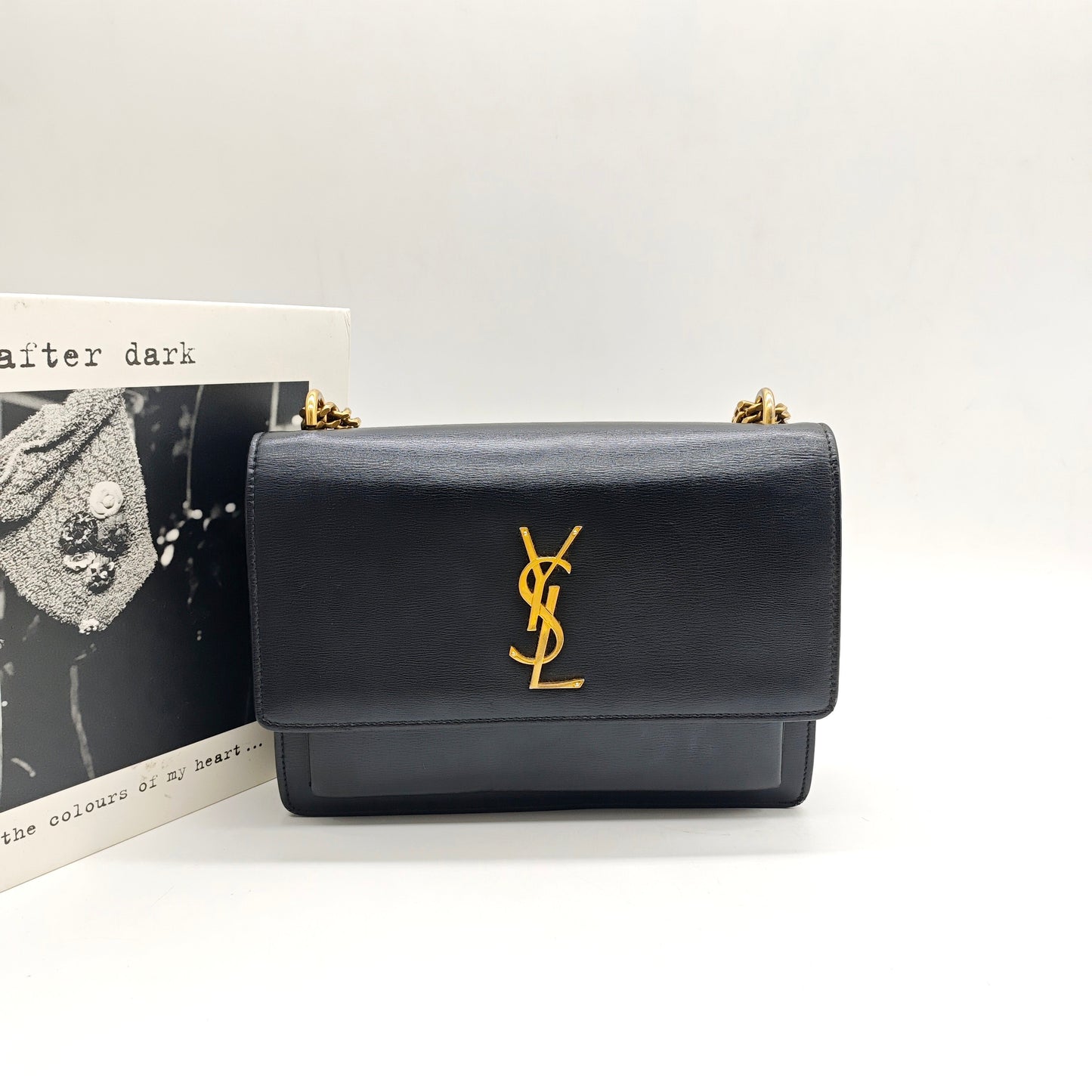 Saint Laurent - Sunset Bag - Grained cowhide leather - Black - (small)