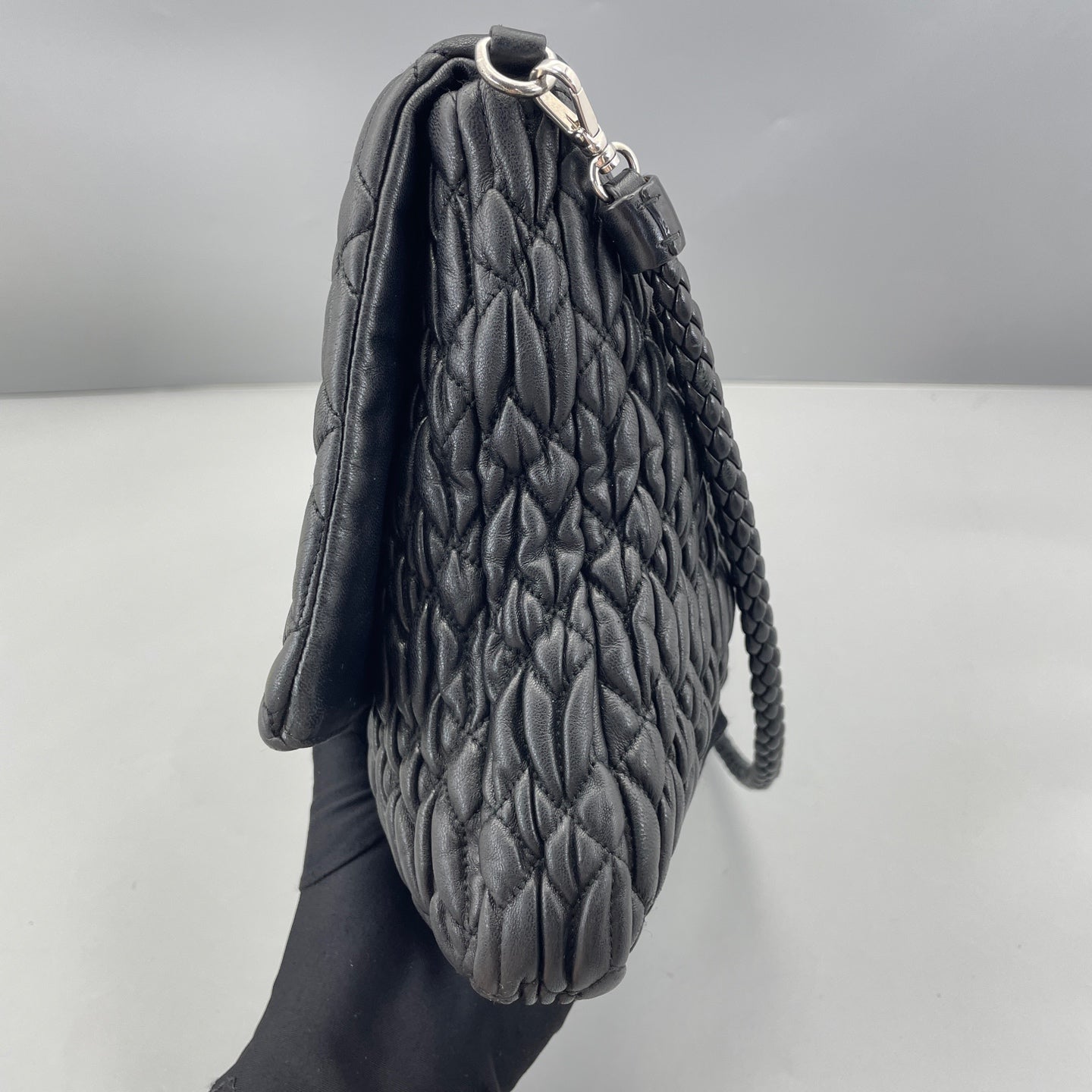 Miu Miu - Matelassé Gem-Embellished Chain Shoulder Bag / Clutch - Leather - Black - (medium)